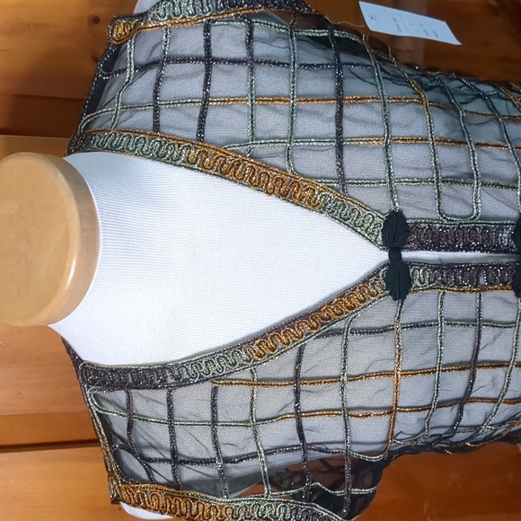 CELSA* mesh net metallic gold/green decorative vest "button" front size XL - Picture 5 of 12